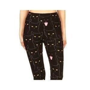 Plus Size Womens ‎ Hella Kitty | Black Cats Pink Tongue Feline Leggings